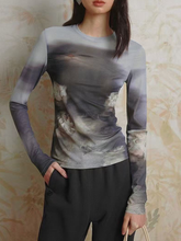 Long-sleeved top with gauze print for women